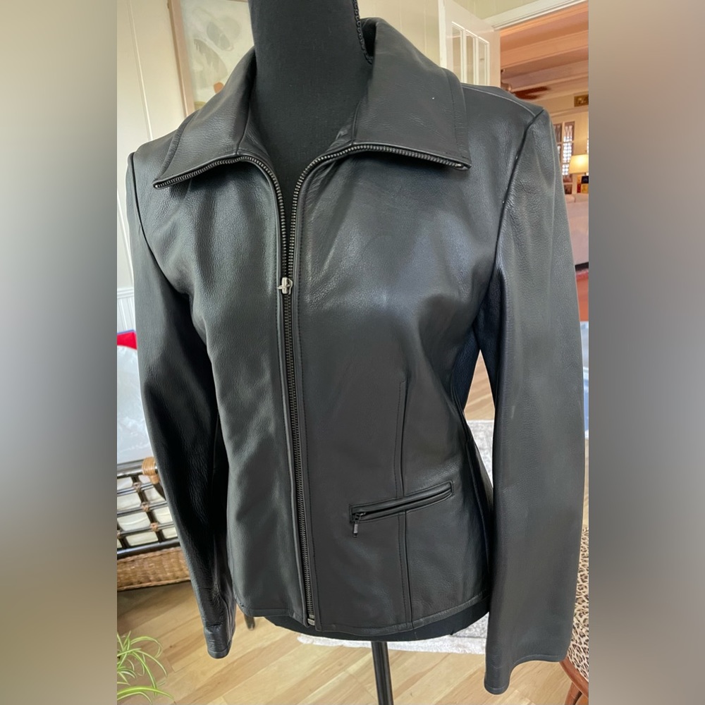 Kenneth Cole black James Dean leather jacket size S